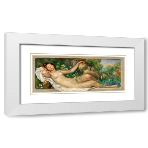 Reclining Nude 1895 White Modern Wood Framed Art Print with Double Matting by Renoir, Pierre-Auguste