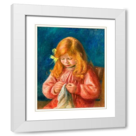 Jean Renoir Sewing 1900 White Modern Wood Framed Art Print with Double Matting by Renoir, Pierre-Auguste