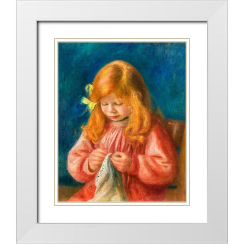 Jean Renoir Sewing 1900 White Modern Wood Framed Art Print with Double Matting by Renoir, Pierre-Auguste