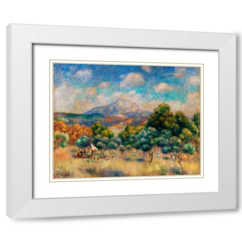 Mount of Sainte Victoire 1889 White Modern Wood Framed Art Print with Double Matting by Renoir, Pierre-Auguste
