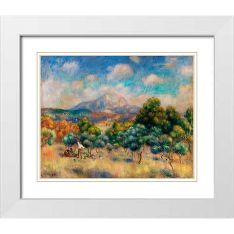 Mount of Sainte Victoire 1889 White Modern Wood Framed Art Print with Double Matting by Renoir, Pierre-Auguste