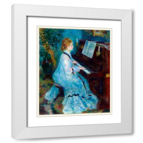 Woman at the Piano 1876 White Modern Wood Framed Art Print with Double Matting by Renoir, Pierre-Auguste