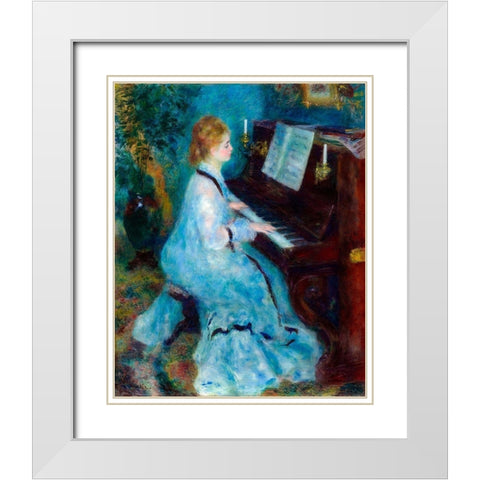 Woman at the Piano 1876 White Modern Wood Framed Art Print with Double Matting by Renoir, Pierre-Auguste