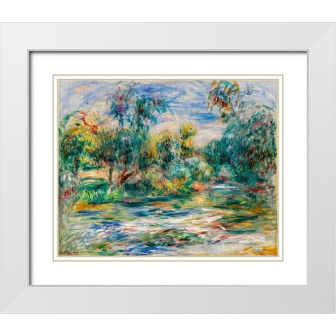 Landscape 1917 White Modern Wood Framed Art Print with Double Matting by Renoir, Pierre-Auguste
