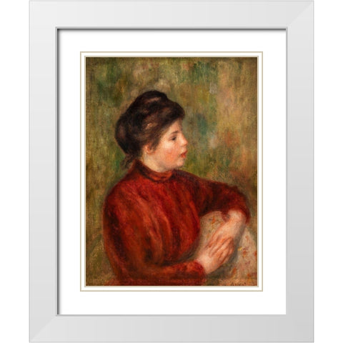 Woman Leaning on a Chair White Modern Wood Framed Art Print with Double Matting by Renoir, Pierre-Auguste