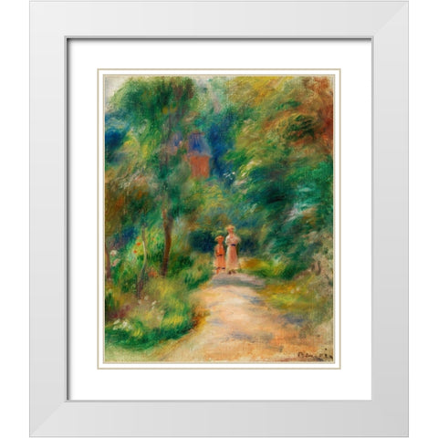 Two Figures on a Path 1906 White Modern Wood Framed Art Print with Double Matting by Renoir, Pierre-Auguste