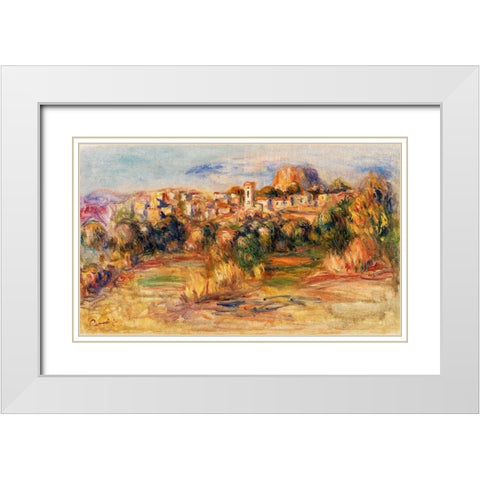 Landscape, La Gaude 1910 White Modern Wood Framed Art Print with Double Matting by Renoir, Pierre-Auguste