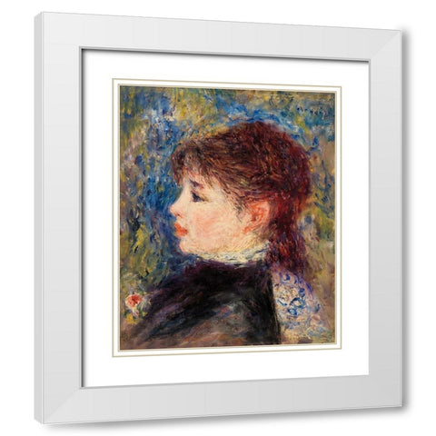 Young Woman with Rose 1877 White Modern Wood Framed Art Print with Double Matting by Renoir, Pierre-Auguste