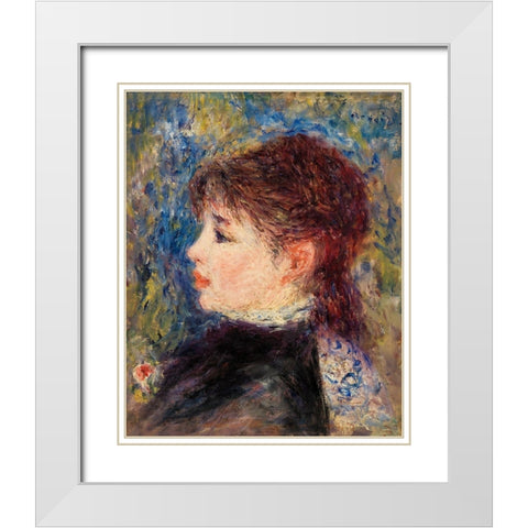 Young Woman with Rose 1877 White Modern Wood Framed Art Print with Double Matting by Renoir, Pierre-Auguste