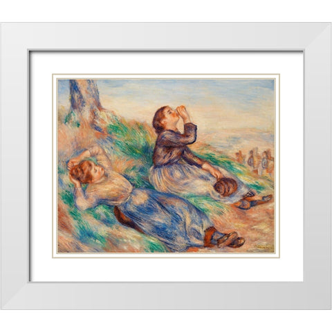 Grape Gatherers 1889 White Modern Wood Framed Art Print with Double Matting by Renoir, Pierre-Auguste