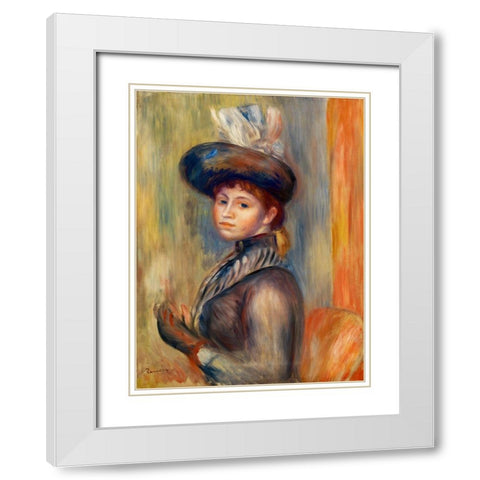 Girl in Gray Blue 1889 White Modern Wood Framed Art Print with Double Matting by Renoir, Pierre-Auguste