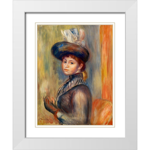 Girl in Gray Blue 1889 White Modern Wood Framed Art Print with Double Matting by Renoir, Pierre-Auguste