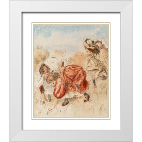Children Playing Ball 1900 White Modern Wood Framed Art Print with Double Matting by Renoir, Pierre-Auguste
