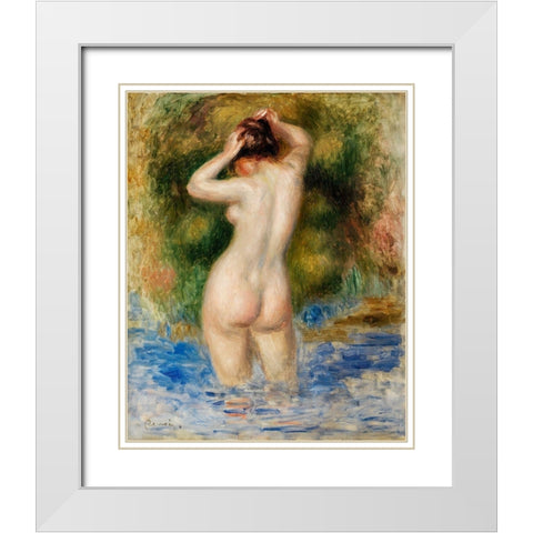 Bather 1890 White Modern Wood Framed Art Print with Double Matting by Renoir, Pierre-Auguste