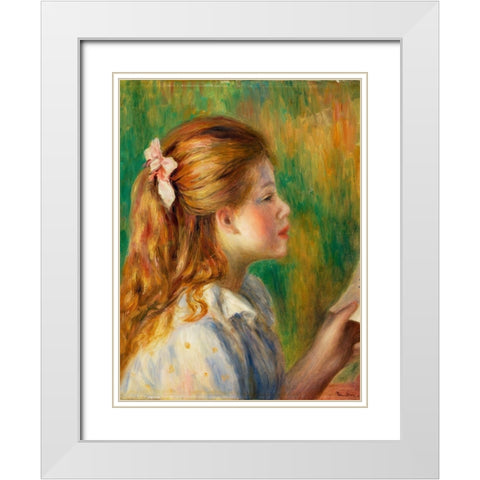 Reading 1892 White Modern Wood Framed Art Print with Double Matting by Renoir, Pierre-Auguste