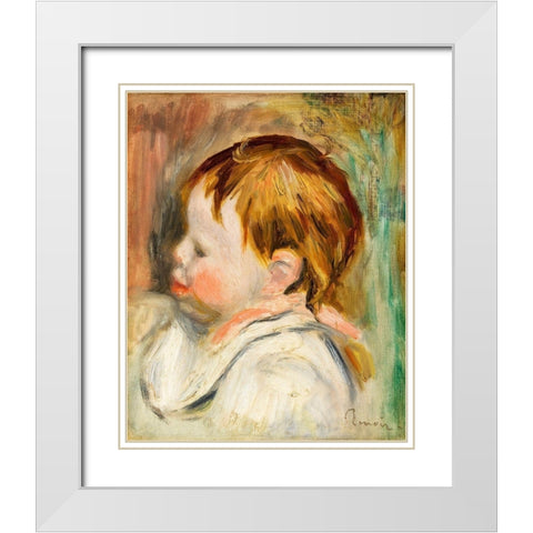 Babys Head 1895 White Modern Wood Framed Art Print with Double Matting by Renoir, Pierre-Auguste