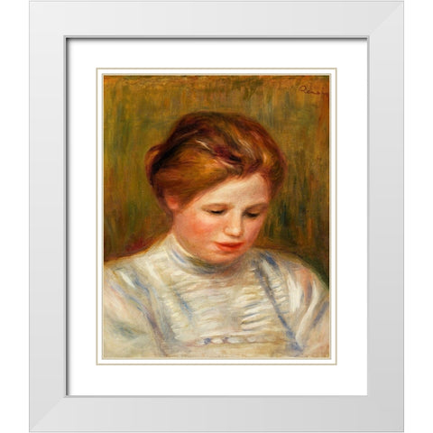Head 1904 White Modern Wood Framed Art Print with Double Matting by Renoir, Pierre-Auguste