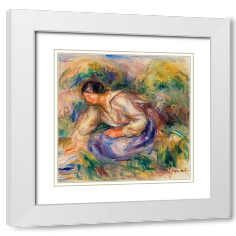 Woman in Blue Skirt 1917 White Modern Wood Framed Art Print with Double Matting by Renoir, Pierre-Auguste