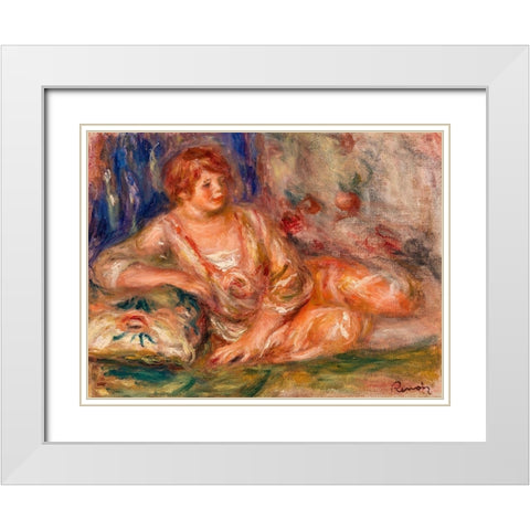 Andree in Pink, Reclining 1918 White Modern Wood Framed Art Print with Double Matting by Renoir, Pierre-Auguste