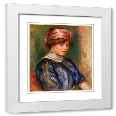Young Woman in Blue, Bust 1911 White Modern Wood Framed Art Print with Double Matting by Renoir, Pierre-Auguste