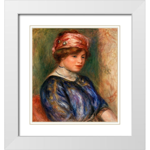 Young Woman in Blue, Bust 1911 White Modern Wood Framed Art Print with Double Matting by Renoir, Pierre-Auguste