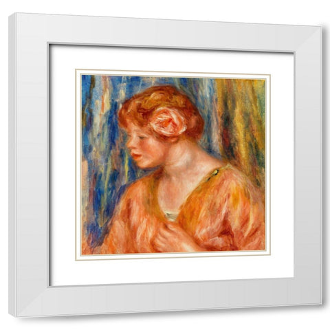 Young Woman with Rose 1917 White Modern Wood Framed Art Print with Double Matting by Renoir, Pierre-Auguste