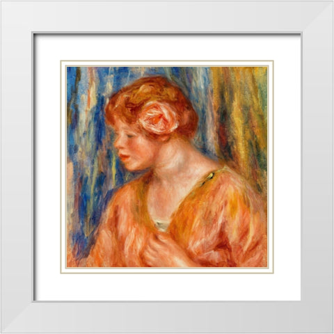 Young Woman with Rose 1917 White Modern Wood Framed Art Print with Double Matting by Renoir, Pierre-Auguste
