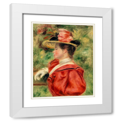 Woman with Glove 1893 White Modern Wood Framed Art Print with Double Matting by Renoir, Pierre-Auguste