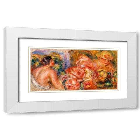 Roses and Small Nude 1916 White Modern Wood Framed Art Print with Double Matting by Renoir, Pierre-Auguste