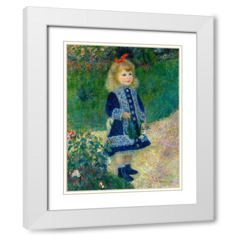 A Girl with a Watering Can White Modern Wood Framed Art Print with Double Matting by Renoir, Pierre-Auguste