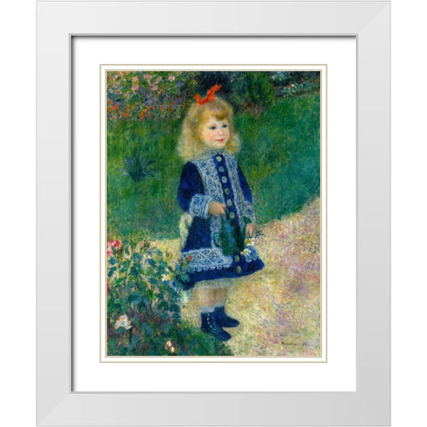 A Girl with a Watering Can White Modern Wood Framed Art Print with Double Matting by Renoir, Pierre-Auguste