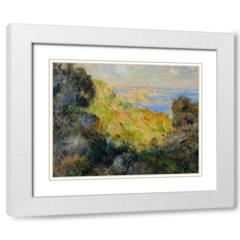 Bay of Salerne White Modern Wood Framed Art Print with Double Matting by Renoir, Pierre-Auguste
