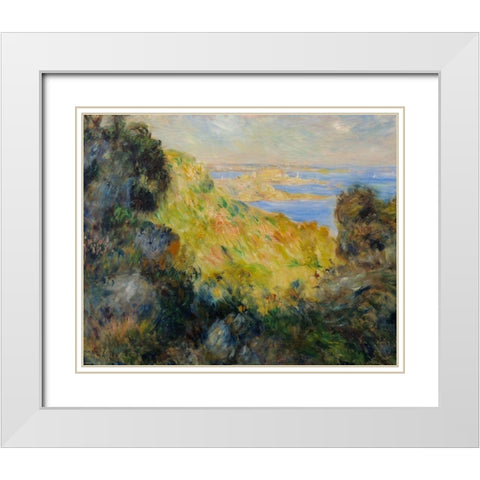 Bay of Salerne White Modern Wood Framed Art Print with Double Matting by Renoir, Pierre-Auguste