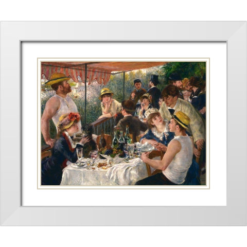Luncheon of the Boating Party White Modern Wood Framed Art Print with Double Matting by Renoir, Pierre-Auguste