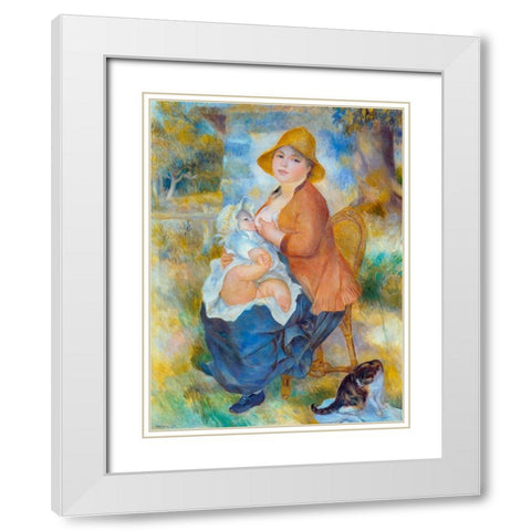 Maternity White Modern Wood Framed Art Print with Double Matting by Renoir, Pierre-Auguste