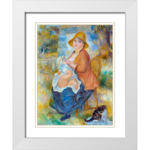 Maternity White Modern Wood Framed Art Print with Double Matting by Renoir, Pierre-Auguste