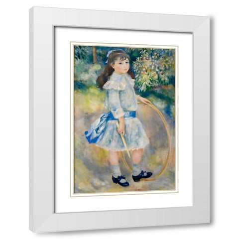 Girl with a Hoop White Modern Wood Framed Art Print with Double Matting by Renoir, Pierre-Auguste
