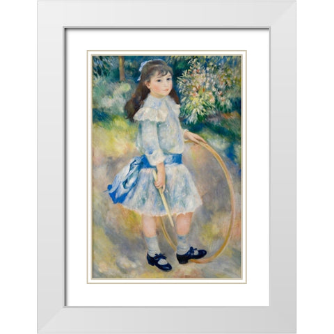 Girl with a Hoop White Modern Wood Framed Art Print with Double Matting by Renoir, Pierre-Auguste