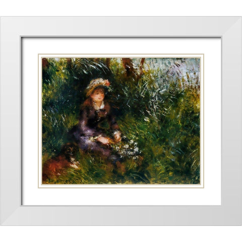 Madame Renoir with the dog White Modern Wood Framed Art Print with Double Matting by Renoir, Pierre-Auguste