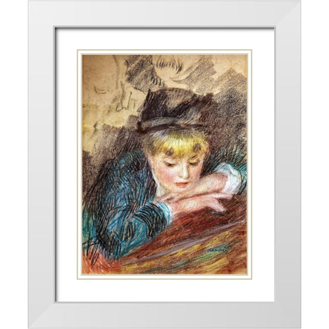 Portrait of a girl White Modern Wood Framed Art Print with Double Matting by Renoir, Pierre-Auguste
