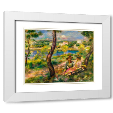 Beaulieu, women and boy White Modern Wood Framed Art Print with Double Matting by Renoir, Pierre-Auguste