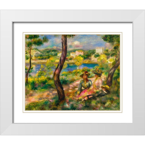 Beaulieu, women and boy White Modern Wood Framed Art Print with Double Matting by Renoir, Pierre-Auguste