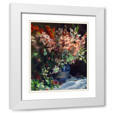 Gladioli in a Vase White Modern Wood Framed Art Print with Double Matting by Renoir, Pierre-Auguste