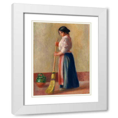 The Sweeper White Modern Wood Framed Art Print with Double Matting by Renoir, Pierre-Auguste