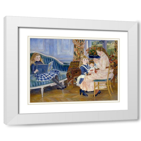 Childrens Afternoon at Wargemont White Modern Wood Framed Art Print with Double Matting by Renoir, Pierre-Auguste
