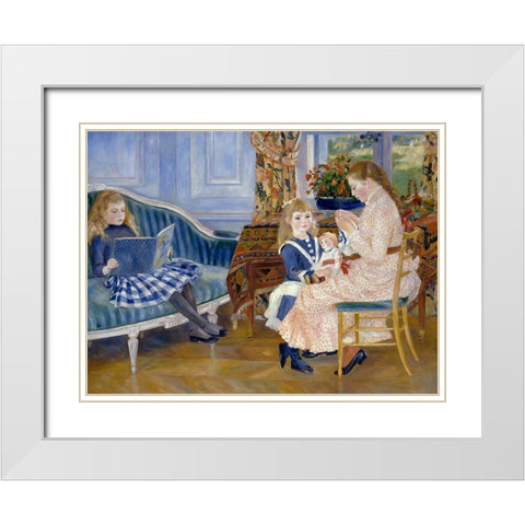 Childrens Afternoon at Wargemont White Modern Wood Framed Art Print with Double Matting by Renoir, Pierre-Auguste