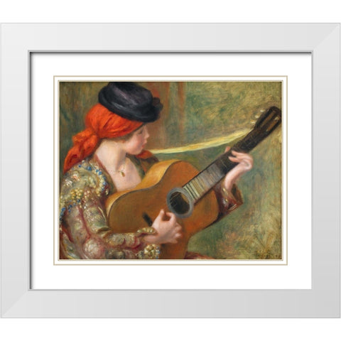 Young Spanish Woman with a Guitar White Modern Wood Framed Art Print with Double Matting by Renoir, Pierre-Auguste