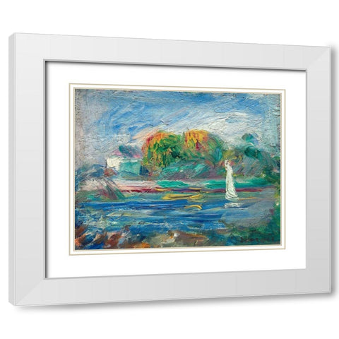 The Blue River White Modern Wood Framed Art Print with Double Matting by Renoir, Pierre-Auguste