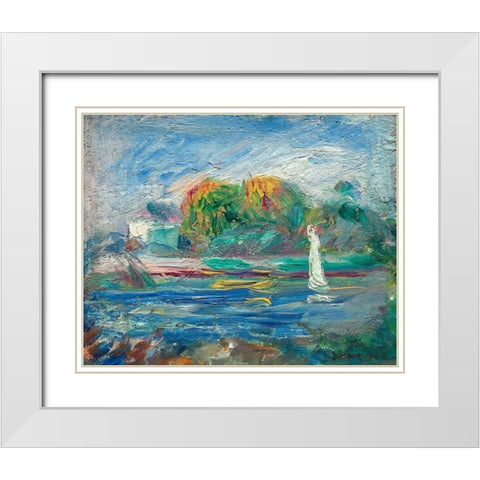 The Blue River White Modern Wood Framed Art Print with Double Matting by Renoir, Pierre-Auguste