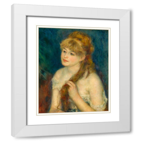 Young Woman Braiding Her Hair White Modern Wood Framed Art Print with Double Matting by Renoir, Pierre-Auguste